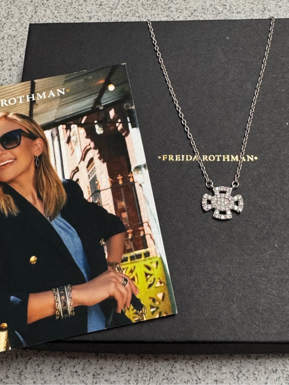 NWT Freida Rothman Pave Cross Pendant Necklace